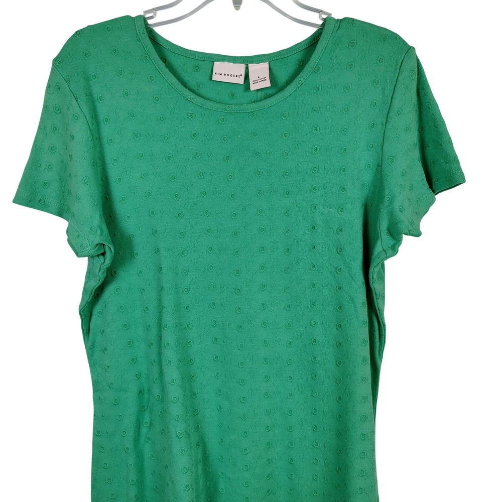 NWT Kim Rogers Womens L Tee Green Cotton Floral Embroidered Cottagecore Boho